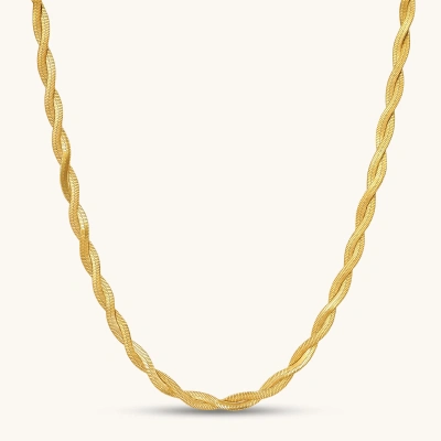 18K gold-plated twisted double herringbone snake chain necklace with lobster clasp and extender on white background.