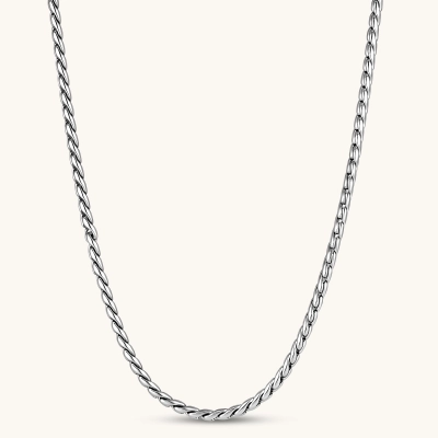 Men's 316L stainless steel twisted rope chain necklace, 560mm length, 3.9mm width, silver tone, screw clasp.