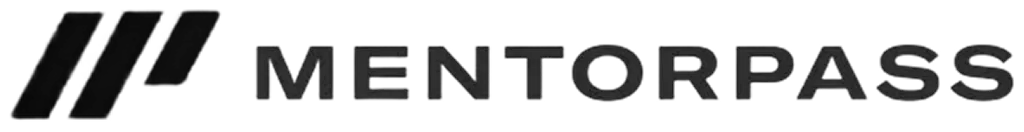 Mentorpass logo featuring three black diagonal bars followed by the word 'MENTORPASS' in uppercase letters.