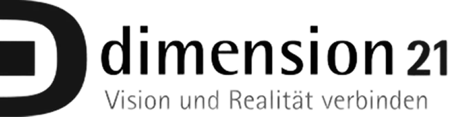 Dimension 21 logo with tagline 'Vision und Realität verbinden'.