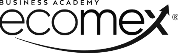 Ecomex Business Academy logo with an upward arrow integrated into the text.