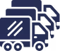 Graphic of three blue delivery trucks lined up diagonally facing right.
