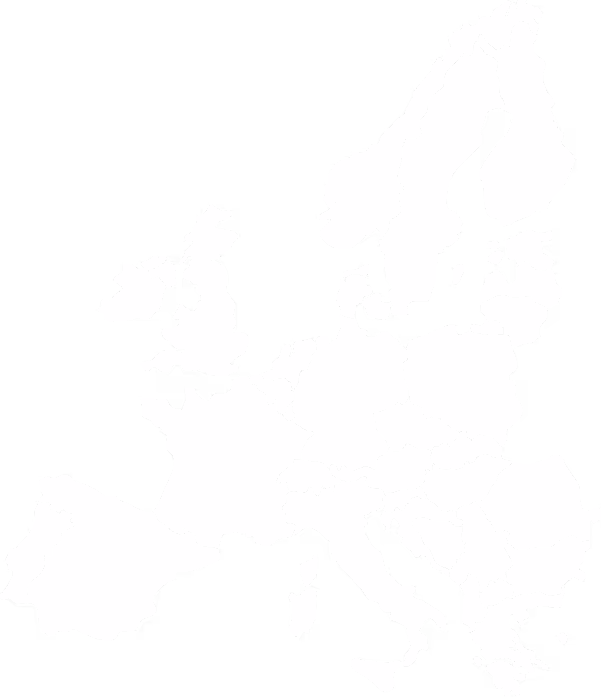 Blank black and white map outlining the countries of Europe with internal borders visible.