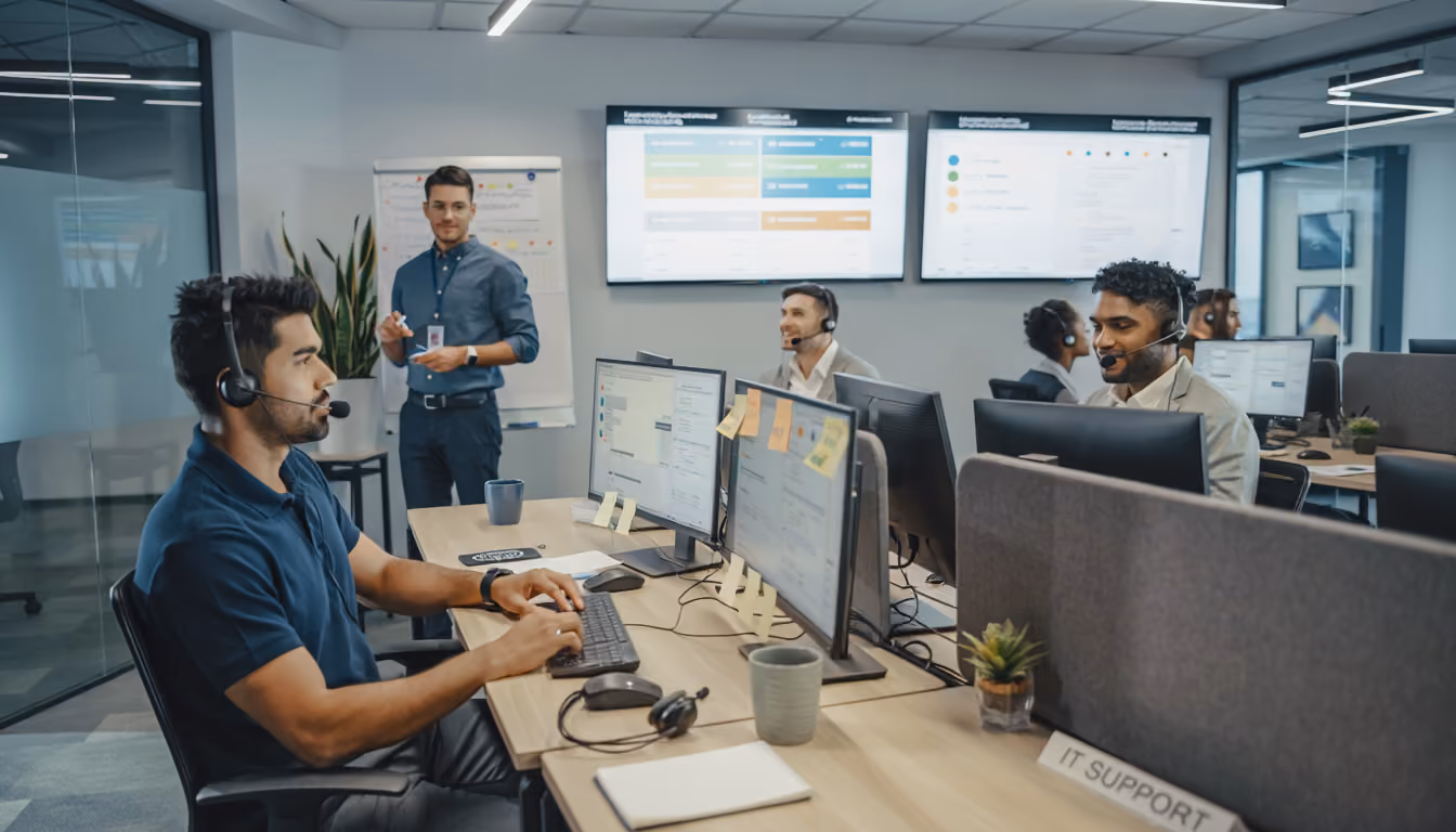 a helpdesk office with experts working