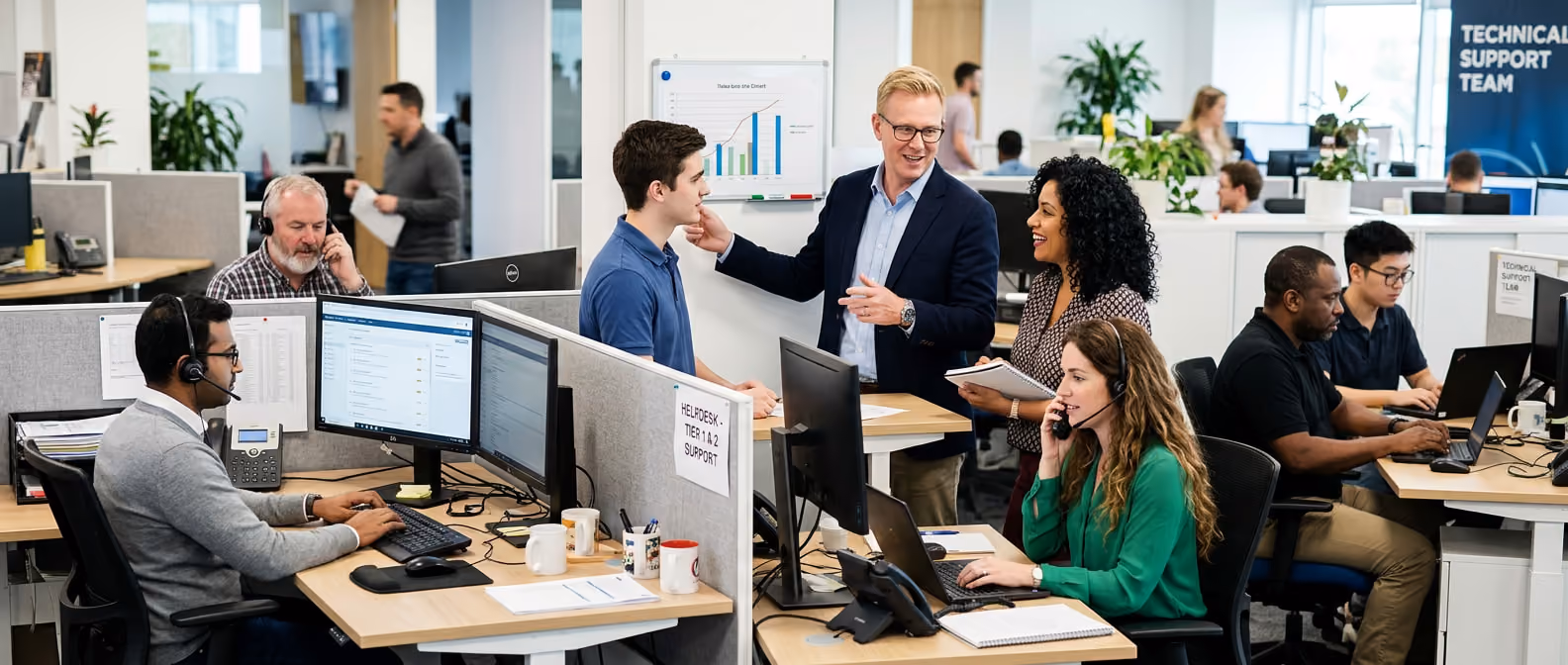 An office with support enter consisting of dedicated experts.