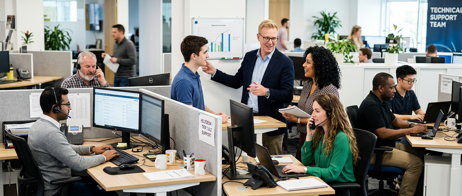 An office with support enter consisting of dedicated experts.