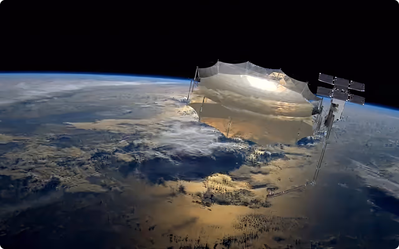 Capella Sequoia SAR satellite in orbit over Earth representing second-generation commercial SAR mission
