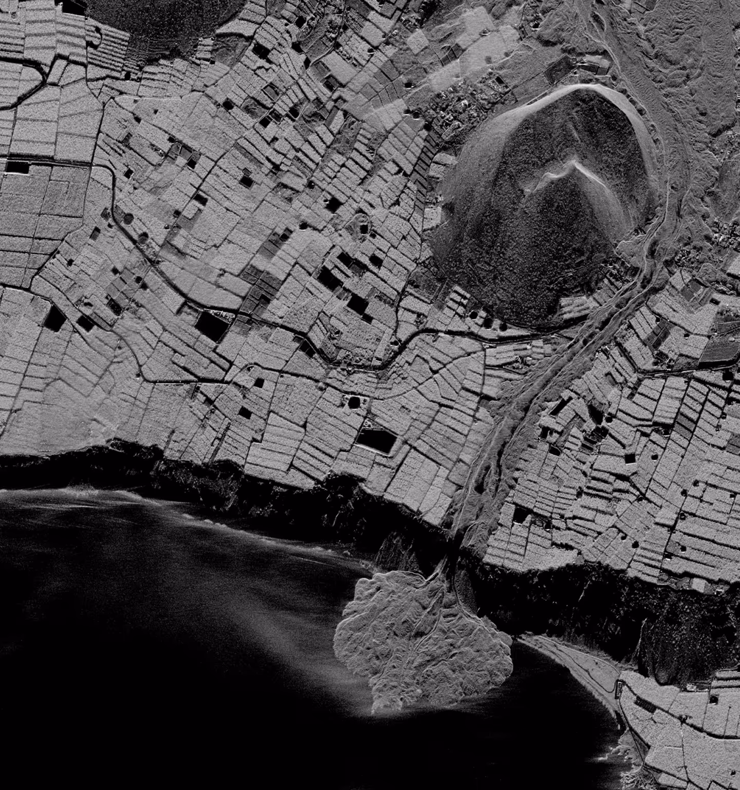 High-resolution Capella SAR imagery of La Palma Volcano, Canary Islands, Spain showing detailed features captured in all-weather conditions
