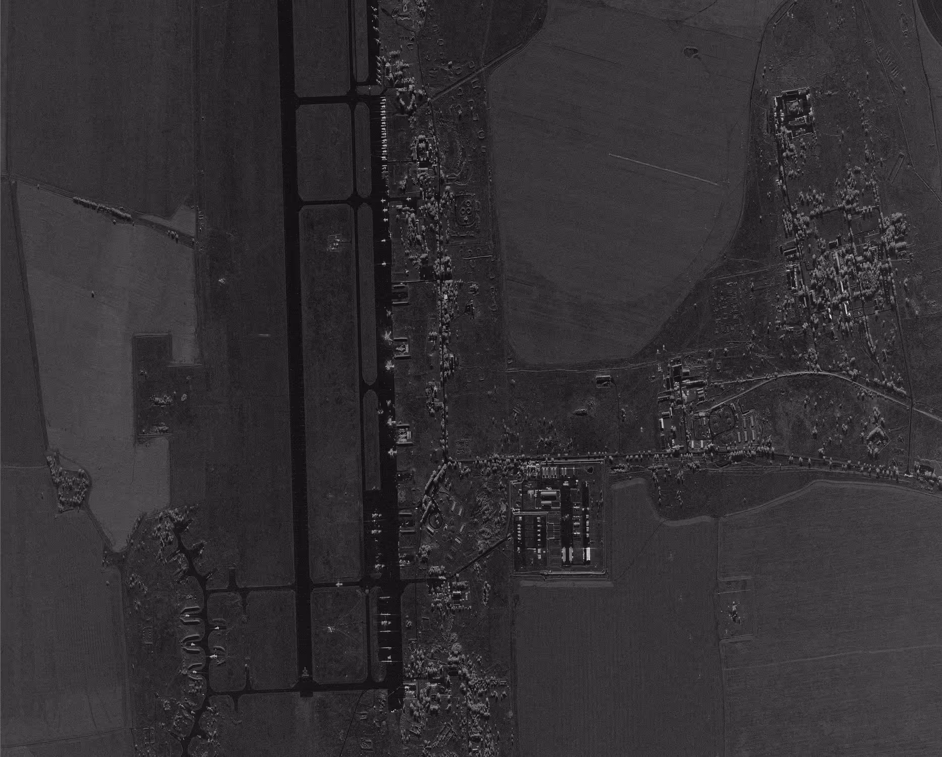 High-resolution Capella SAR imagery of Belaya Airbase, Russia showing detailed surface features captured in all-weather conditions
