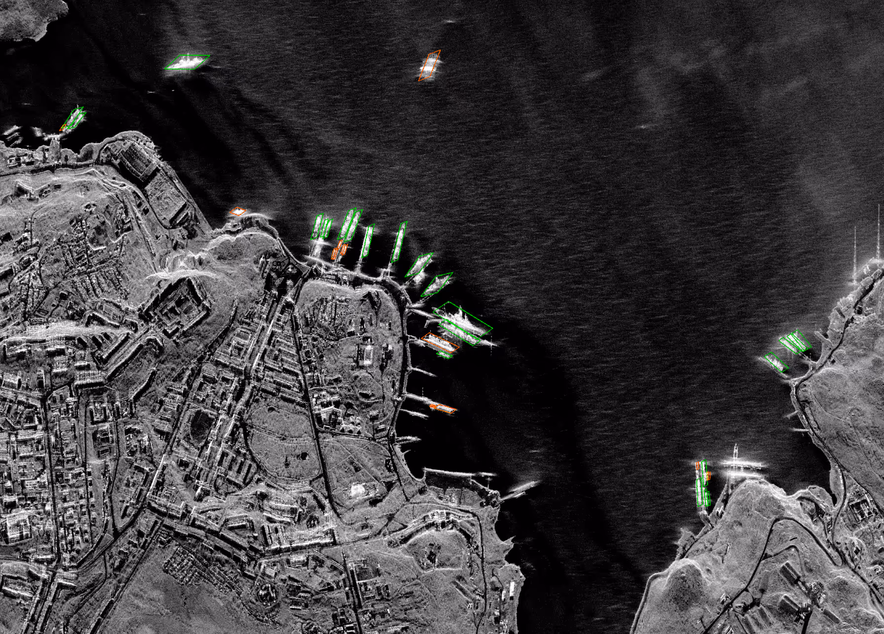 High-resolution Capella SAR image of Severomorsk, Russia showing detailed surface features captured in all-weather conditions
