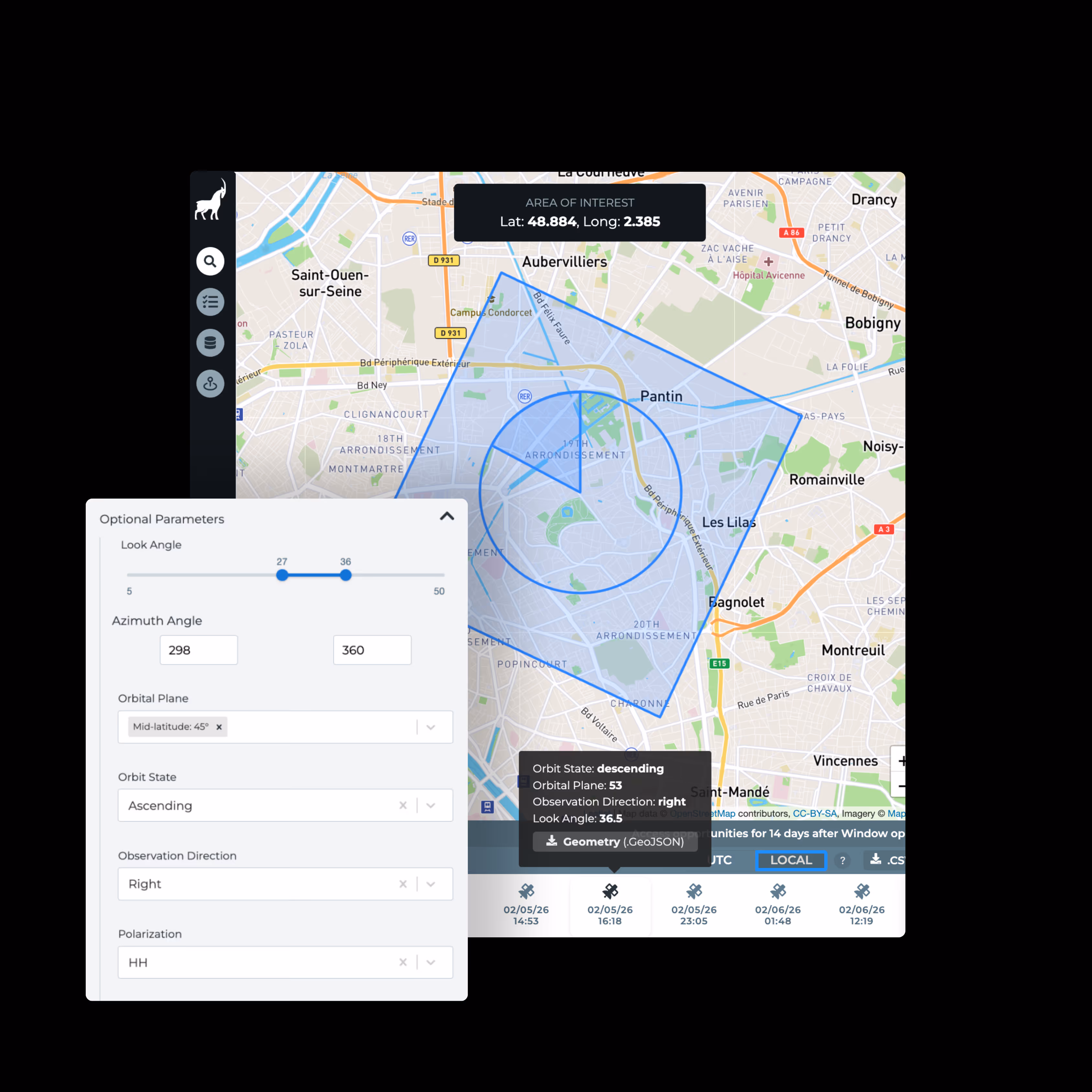 Capella Console interface showing automated SAR tasking, scheduling, and data collection management on a map-based platform
