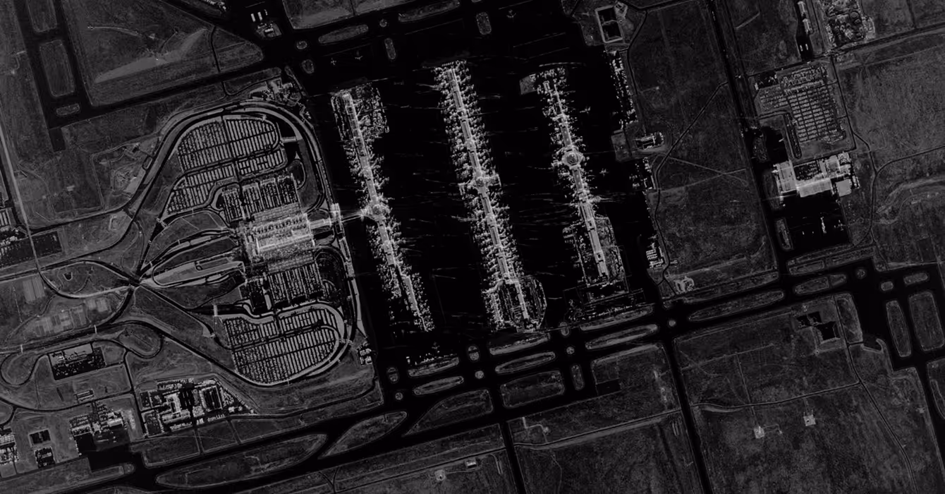 High-resolution Capella SAR imagery of  Denver International Airport, Colorado showing detailed surface features captured in all-weather conditions
