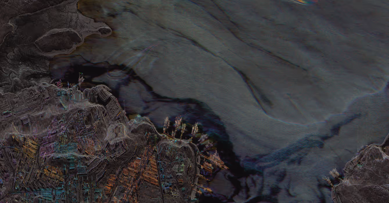 High-resolution Capella Colorized Sub-aperture Image (CSI) of Severomorsk, Russia showing detailed surface features captured in all-weather conditions