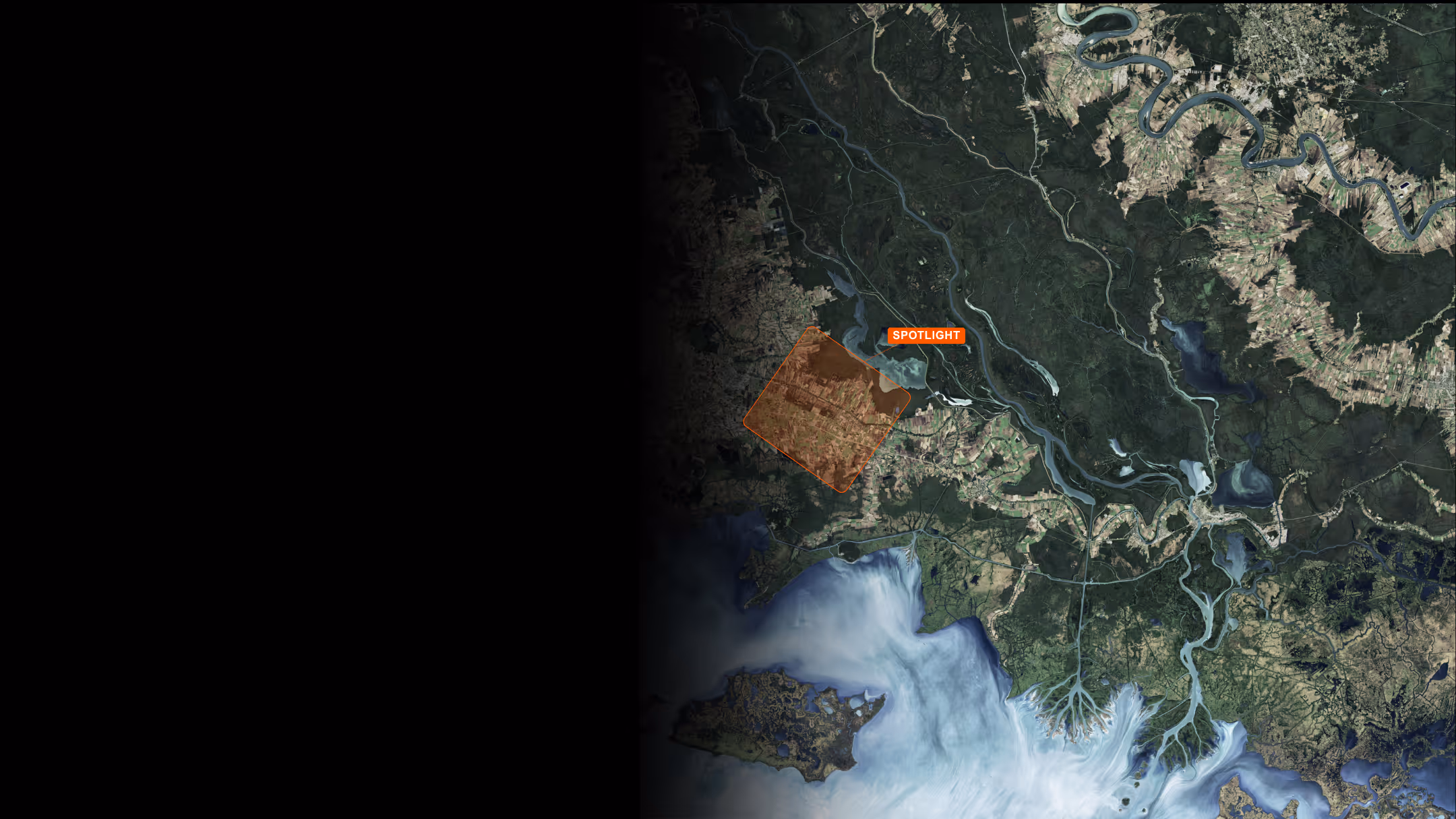 SAR Spotlight collection over terrain map showing targeted area imaging with broader coverage than standard spotlight mode