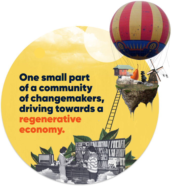 Image showing text: One small part of a community of changemakers, driving towards a regenerative economy.
