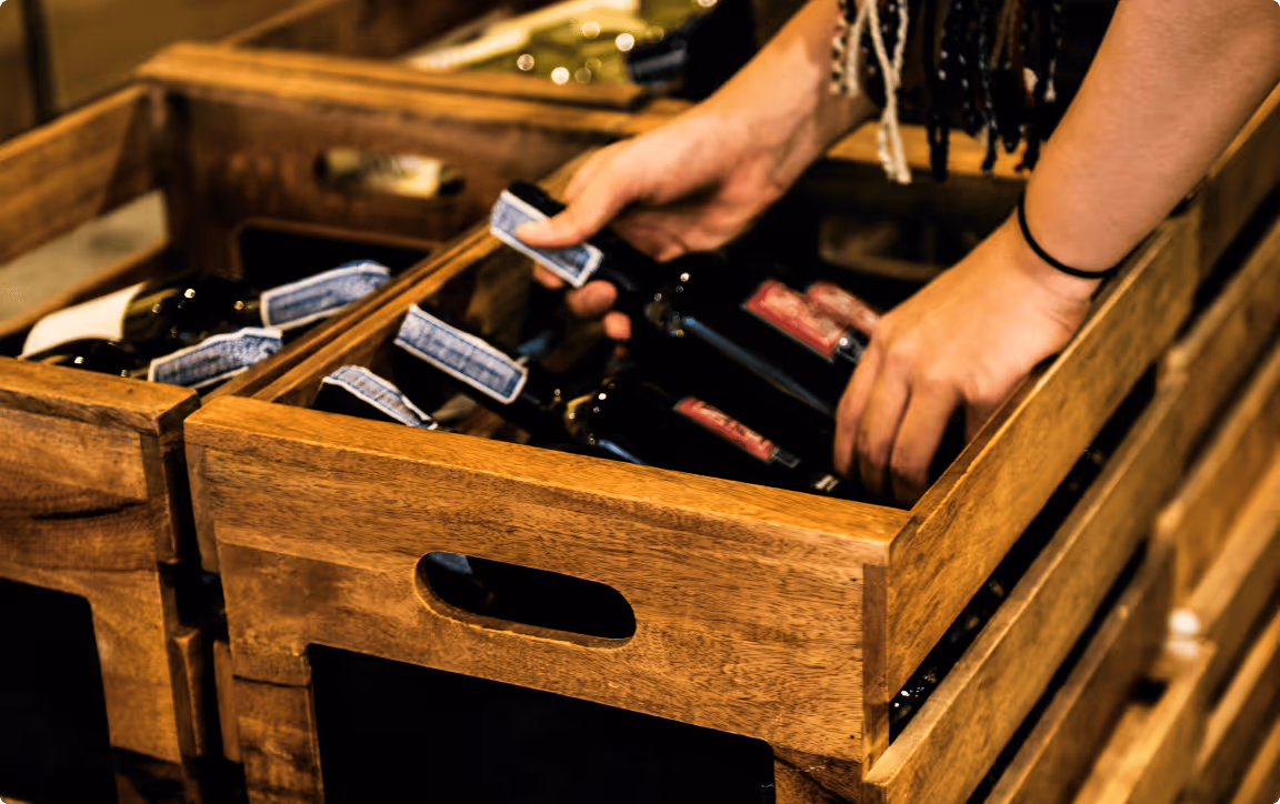 Wine bottles in crates