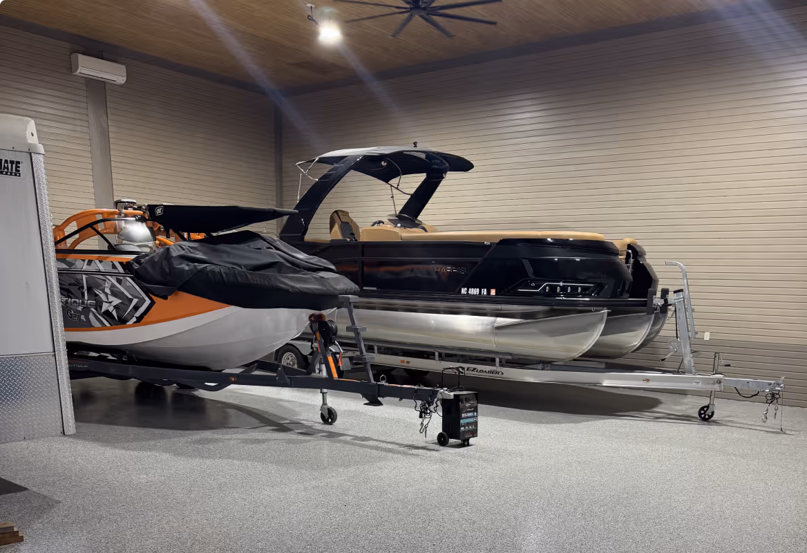 Boats stored in luxury storage unit