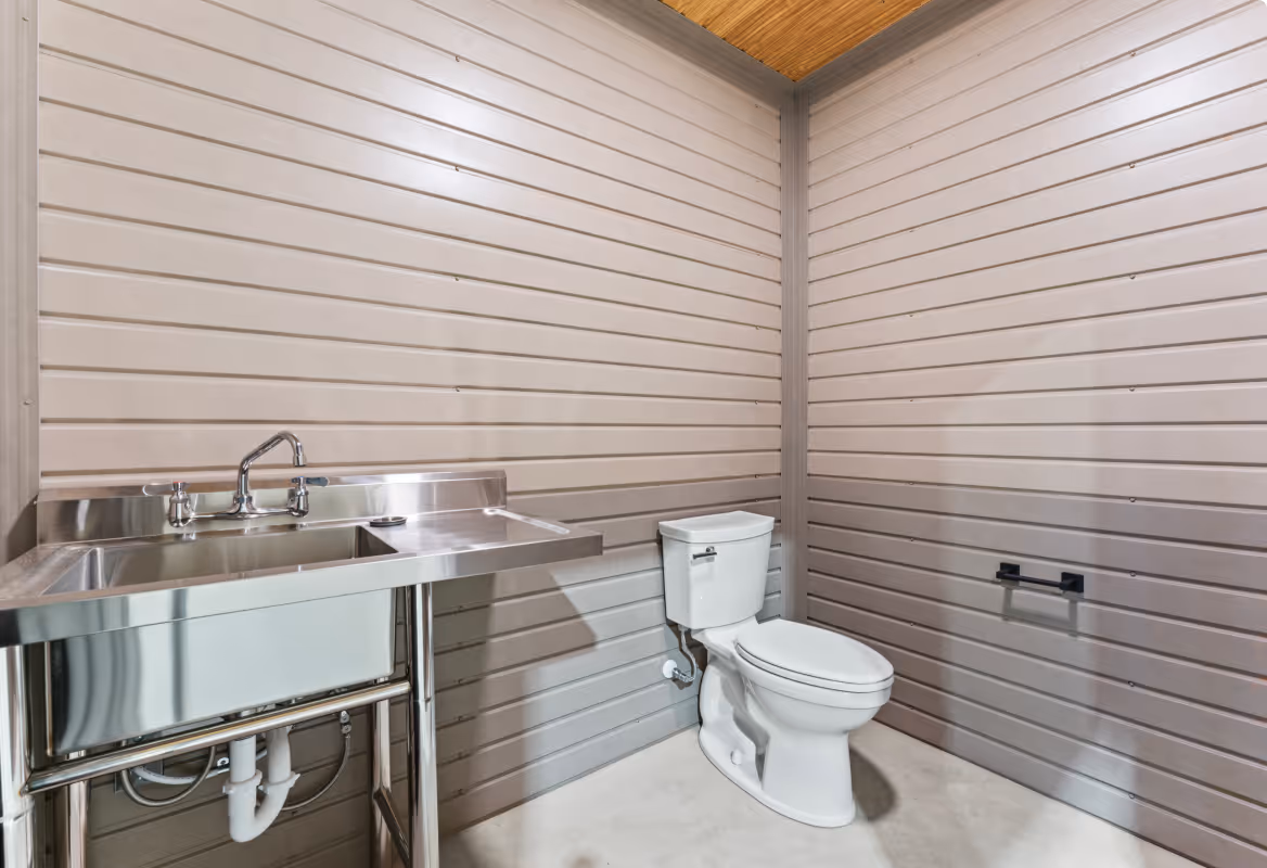 Finished bathroom inside luxury storage garage condos