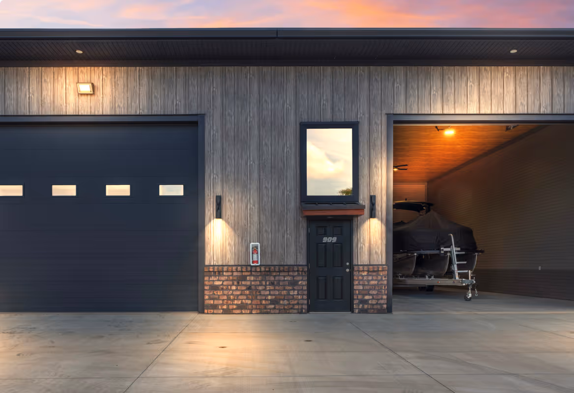 Exterior view of two garage condo units