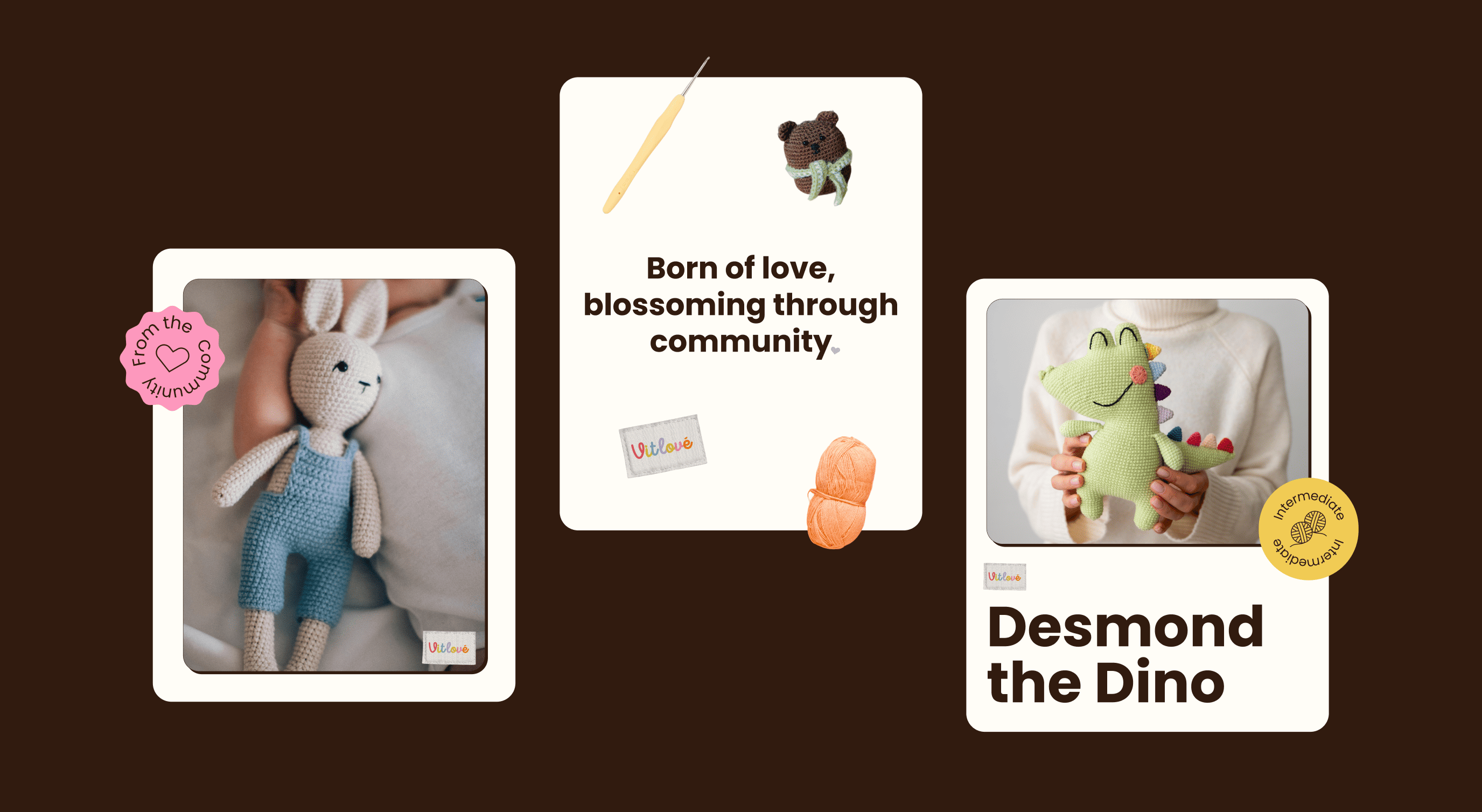 Three artistic close-up images of flaky crust and creamy filling textures with text overlays promoting crust and crème desserts.
