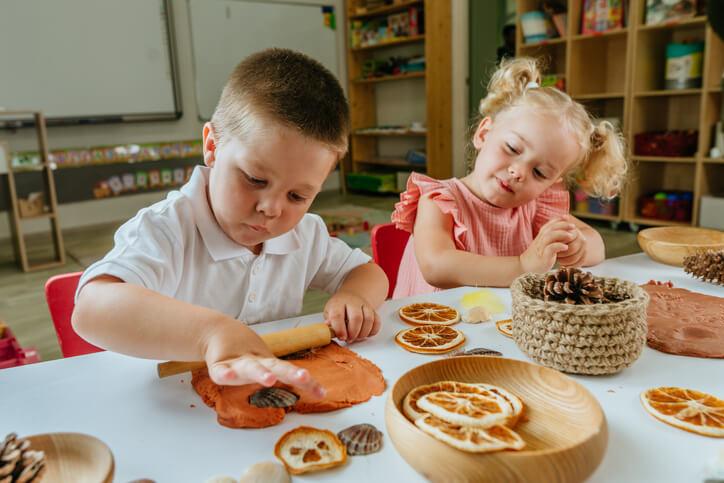 private school daycare children doing crafts