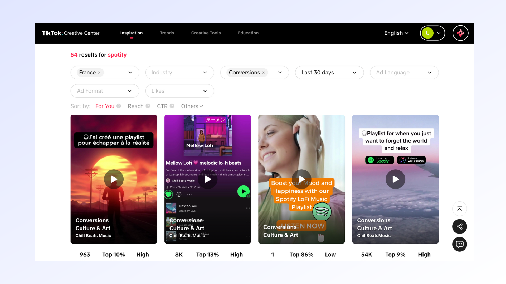 TikTok Ads Library - Exemple