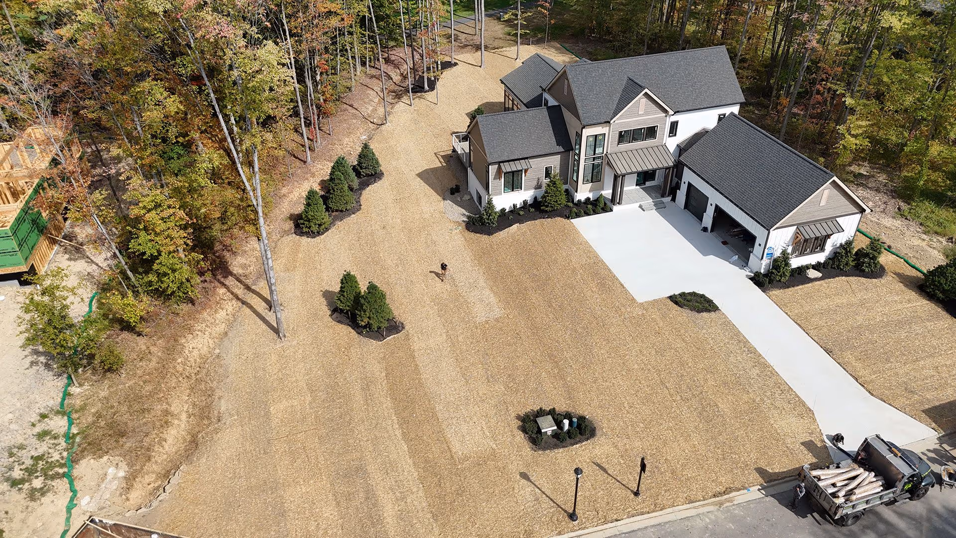 aerial view of new HOA construction with landscaping near me 