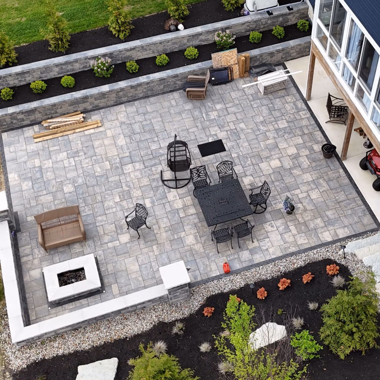 aerial view of hardscaping project done by JJs beautification services. 