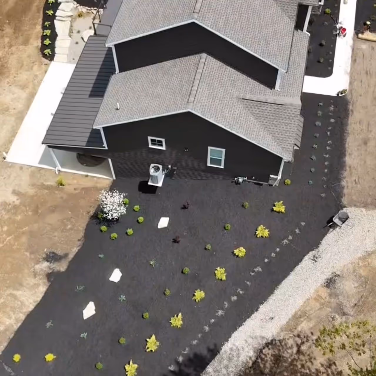 Aerial view of landscaping project by JJ Beautification Services. 