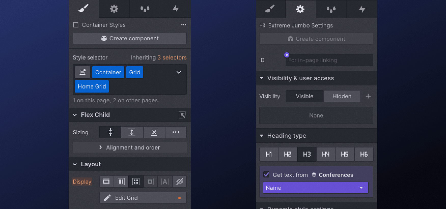 Webflow visual development interface