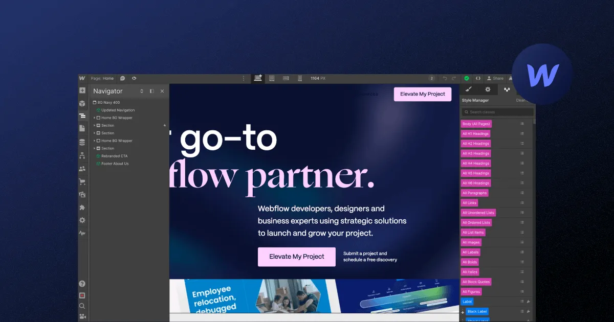 Webflow Designer interface