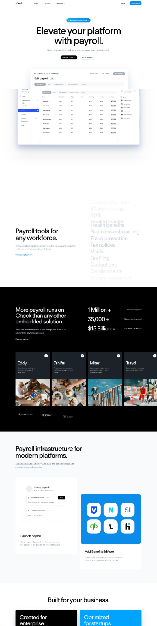 Marketing website for an embedded payroll platform