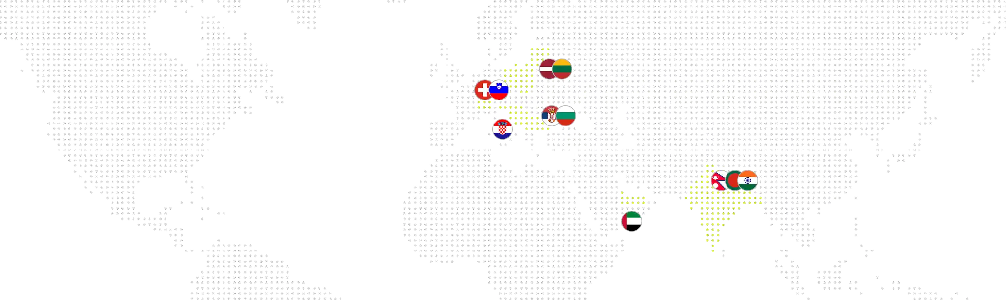 Global workforce network map showing partner locations across Europe, Middle East, and South Asia