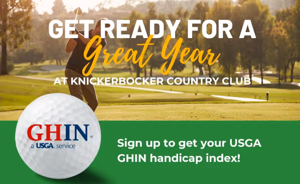 A sign advertising a great year at Knickerbocker Country Club.