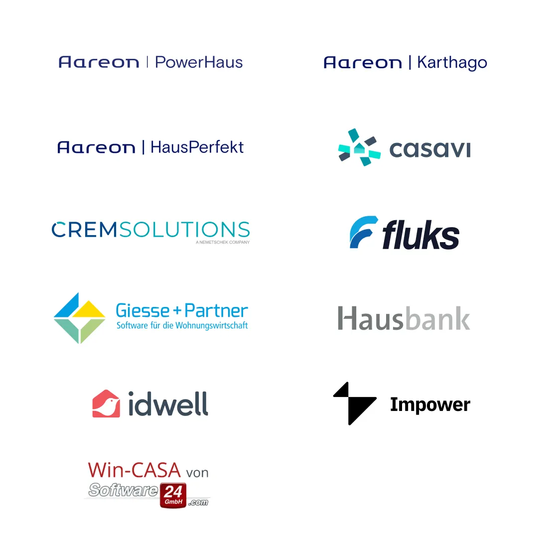 Schnittstelle Aareon PowerHaus, Aareon Karthago, Aareon HausPerfekt, casavi, Crem Solutions, fluks Domus, Giesse + Partner, HausBank, Impower, Win-CASA
