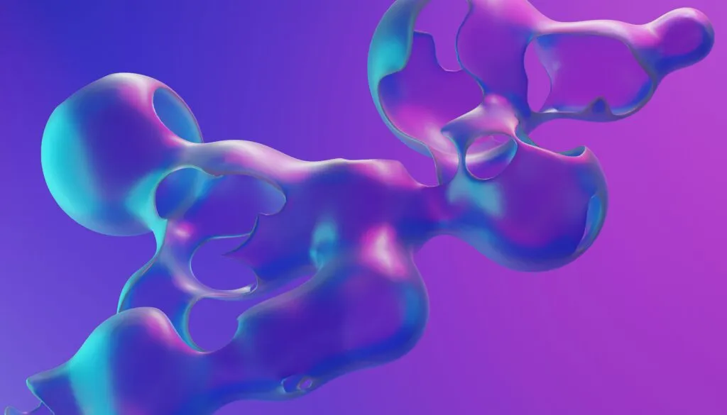 Abstrakte violett-blaue organische amorphe Form vor lila Hintergrund