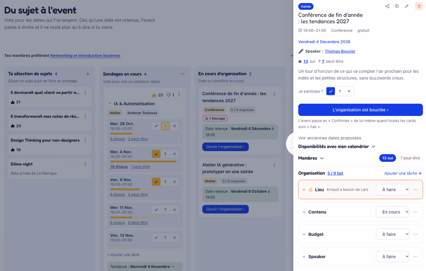 App screen of Skillteplait smart organizer feature with focus on blocking task
