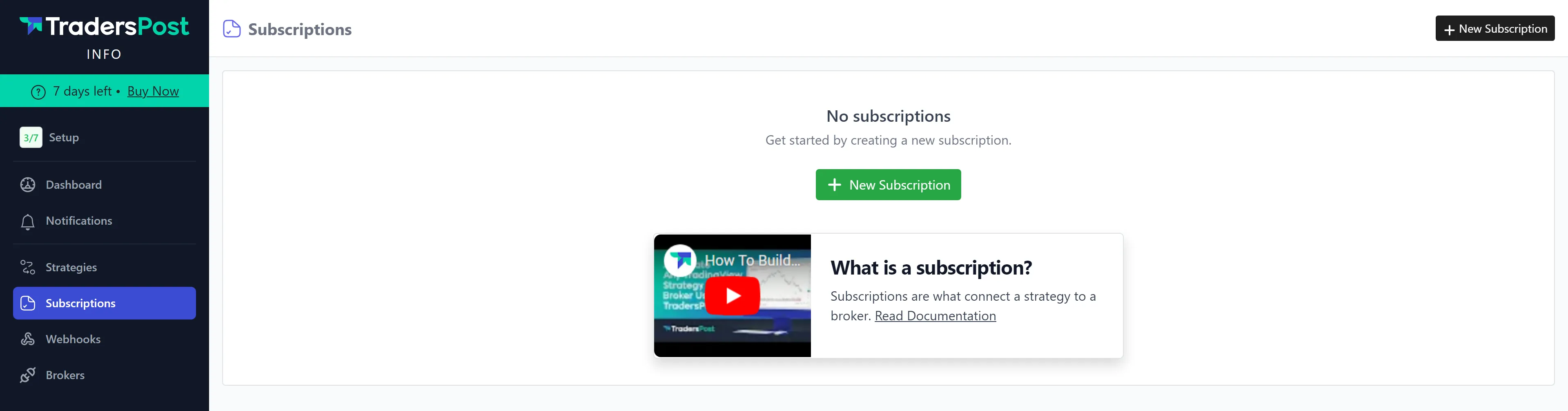 Create subscription on TradersPost for PAT Backtester