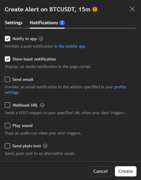 Choosing notification preferences when creating alerts using the Price Action Toolkit