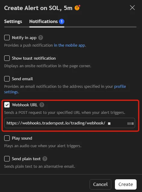 Creating webhook URL alert for SFX Backtester