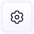 Black gear icon centered on a rounded square white button with subtle shadow.