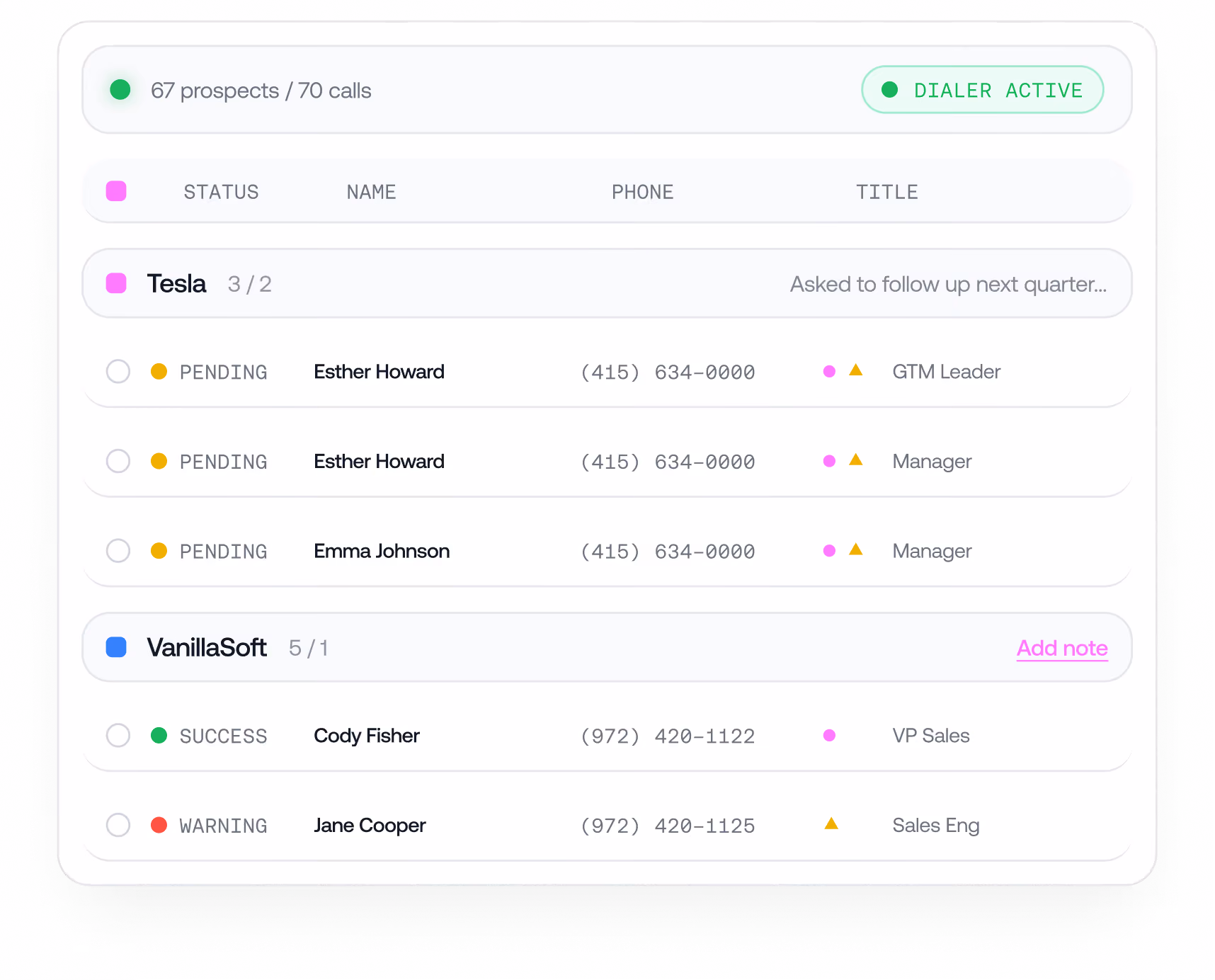 Nooks outbound dashboard