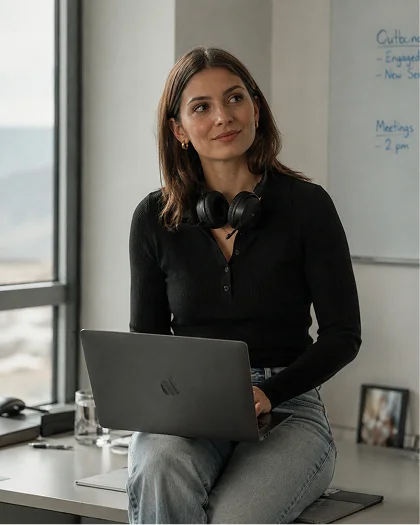 An engineer working at a whiteboard with a laptop