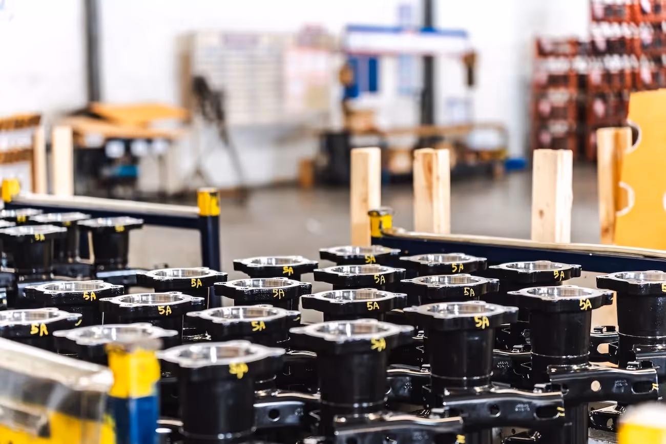 Factory workshop with tools on the side of the manufacturing line.