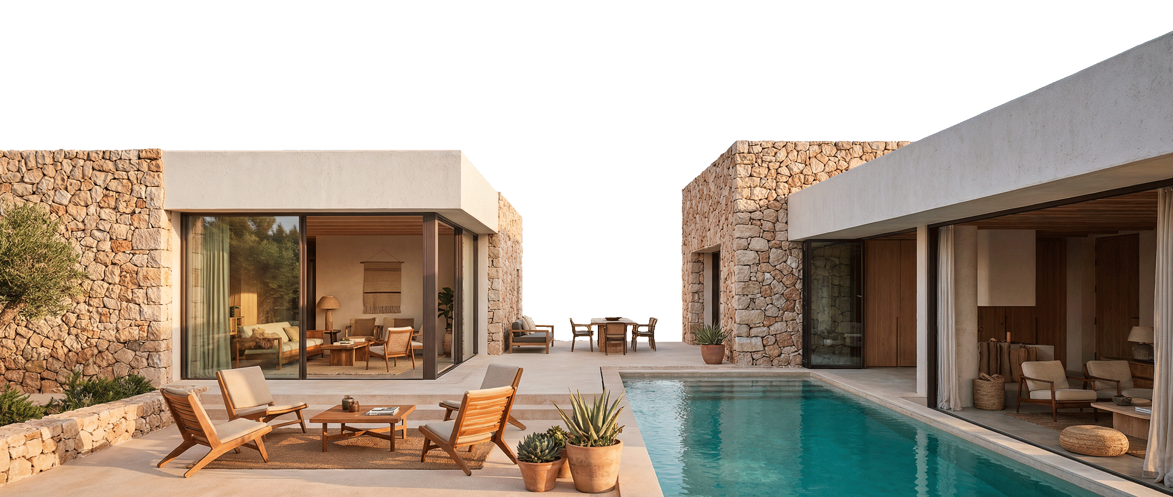 Mediterrane Villa mit Außenpool und Natursteinwänden
