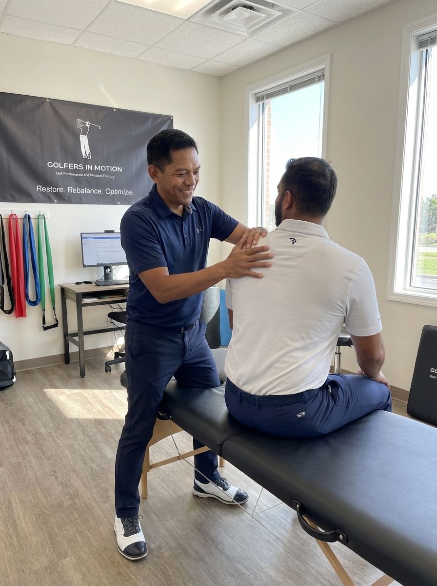 Patient working with a provider at a golf physical therapy clinic in Georgetown