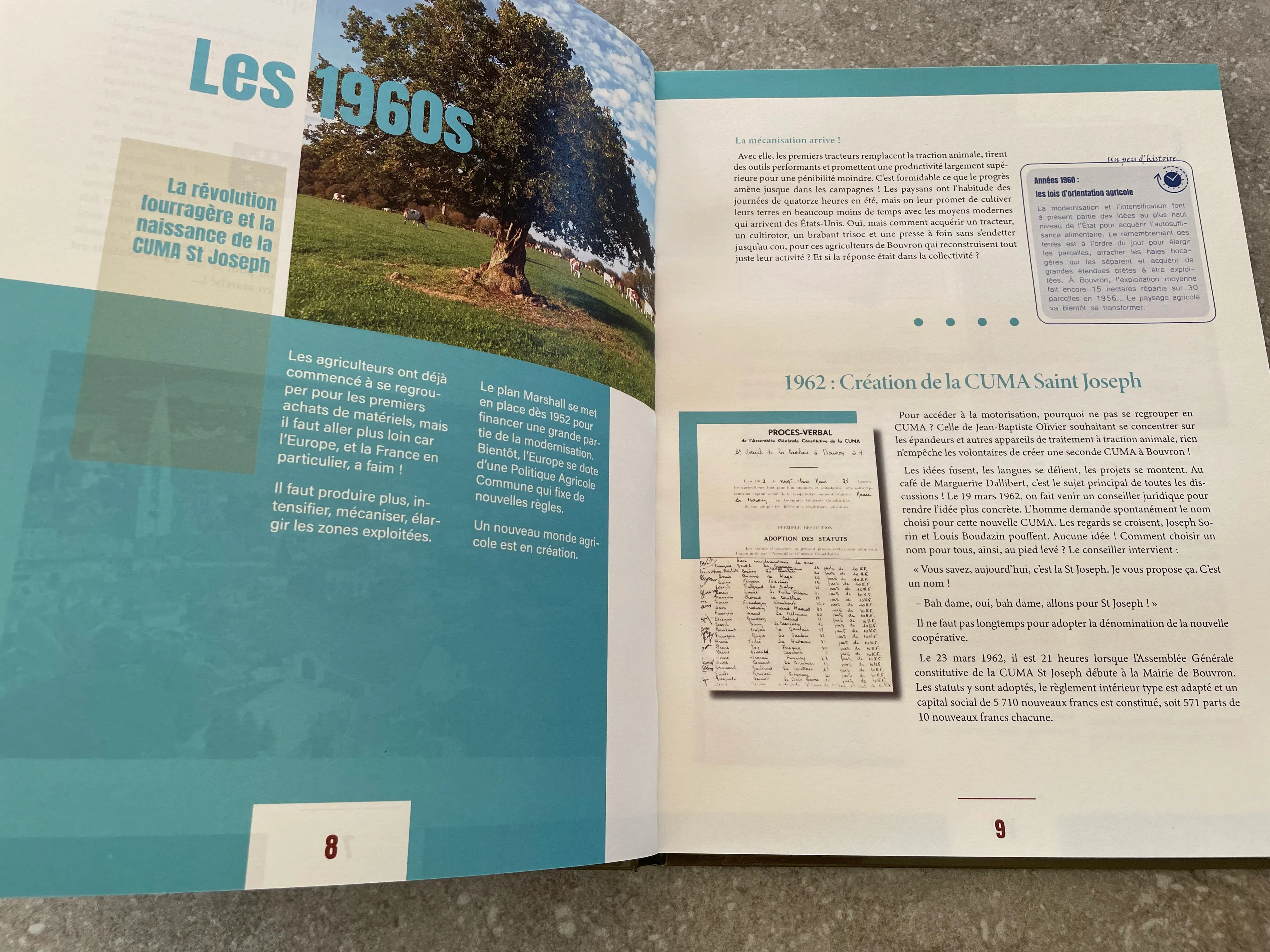 Photo d'une page du livre de la CUMA St Joseph