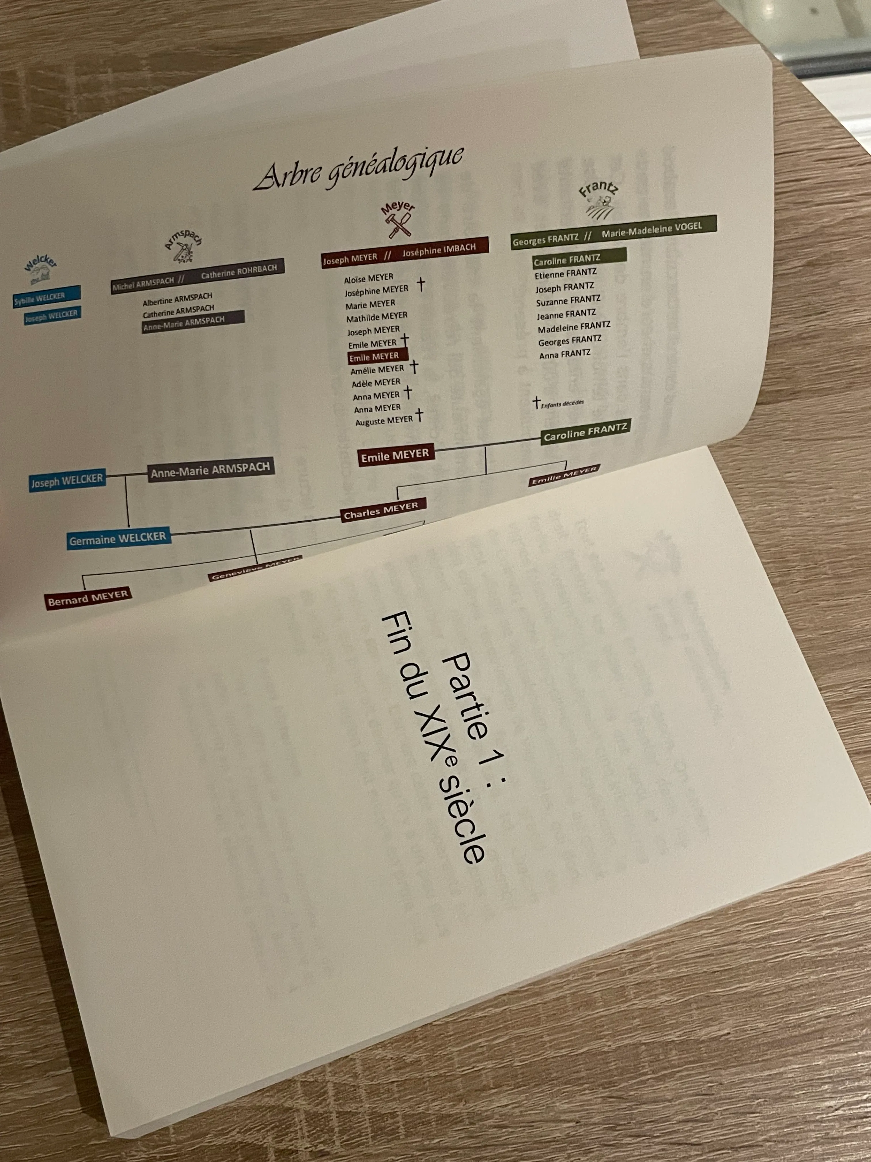 Arbre généalogique d'un livre autoédité autour de quatre familles
