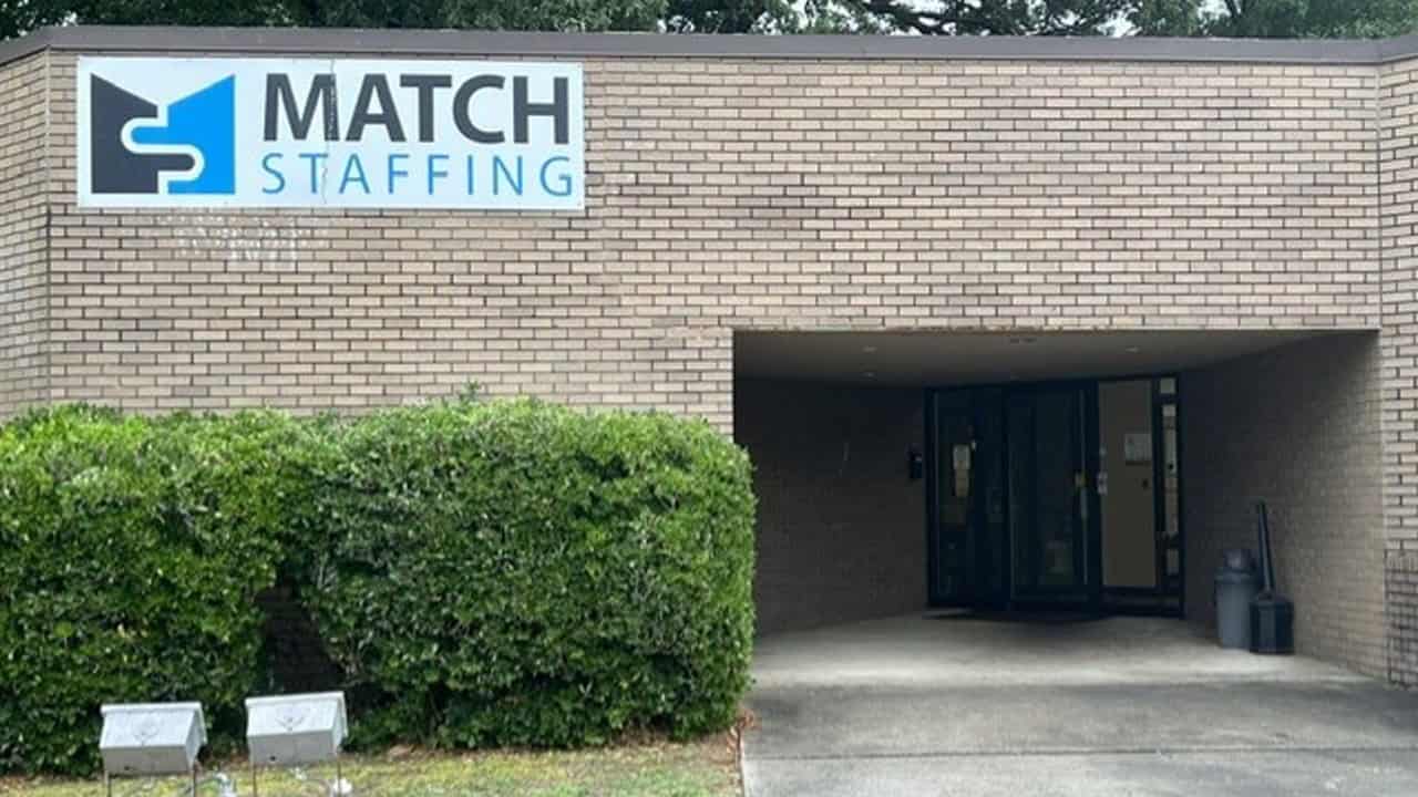 Exterior of the Match Staffing staffing office in Montgomery, Alabama