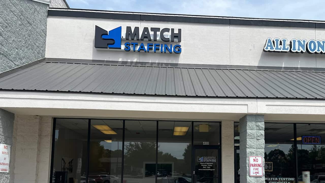 Exterior of the Match Staffing staffing office in Madison, Georgia